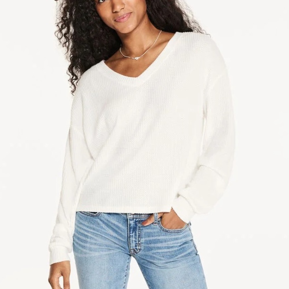 Aeropostale Long Sleeve Wear 2 Ways Cozy Waffle Tee